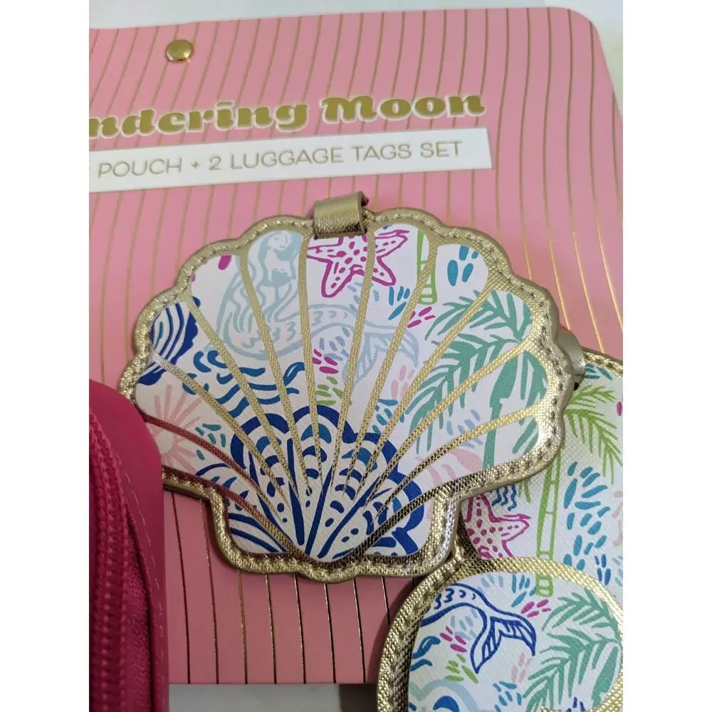New Mermai Beach Shell Zipper Pouch & 2Luggage Tags Set Wandering Moon Travel ID
